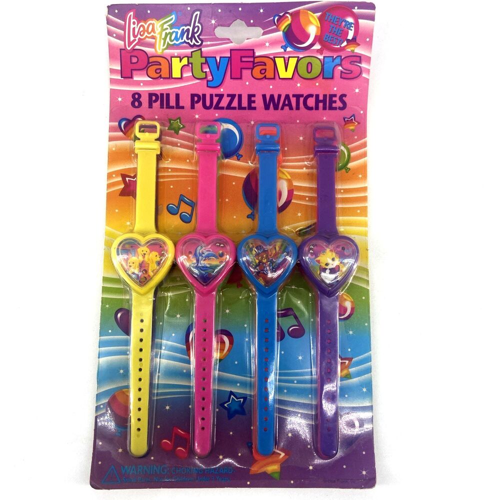 New VTG Lisa Frank Pill Puzzle Watch Party Favors Set Unopened Sealed 8 Count
